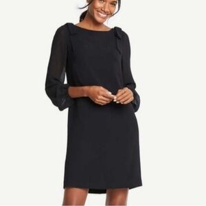 Ann Taylor Bow Detail on Shoulder Dress Size 0P Black